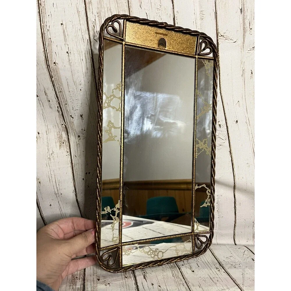 vintage Homco Mirror w gold Metal Frame Hanging or Tabletop decoration mcm